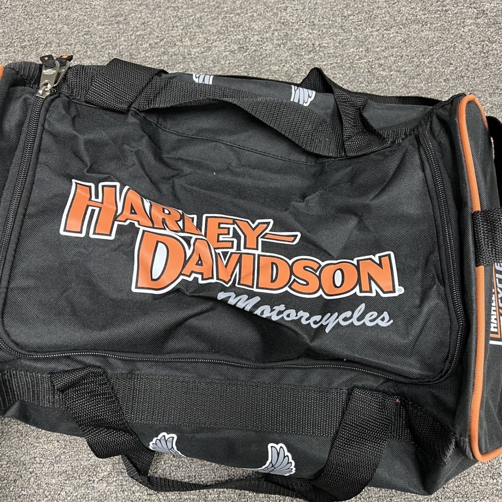 Harley Davidson Duffle Bag Unisex Large Black Orange Eagle Bar Shield Logo